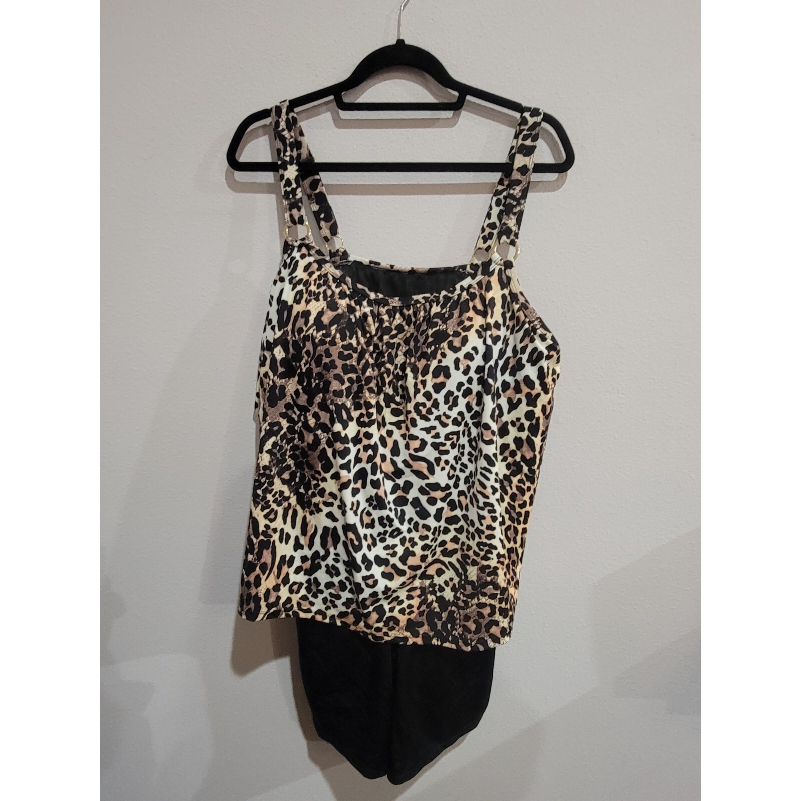 Swim 365 Women's Plus Size Tank Overlay Swim Romper Leopard Print Women's 22 Euc